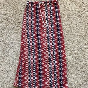 Bobeau Long Skirt Aztec Pattern with Tie Waist Band S